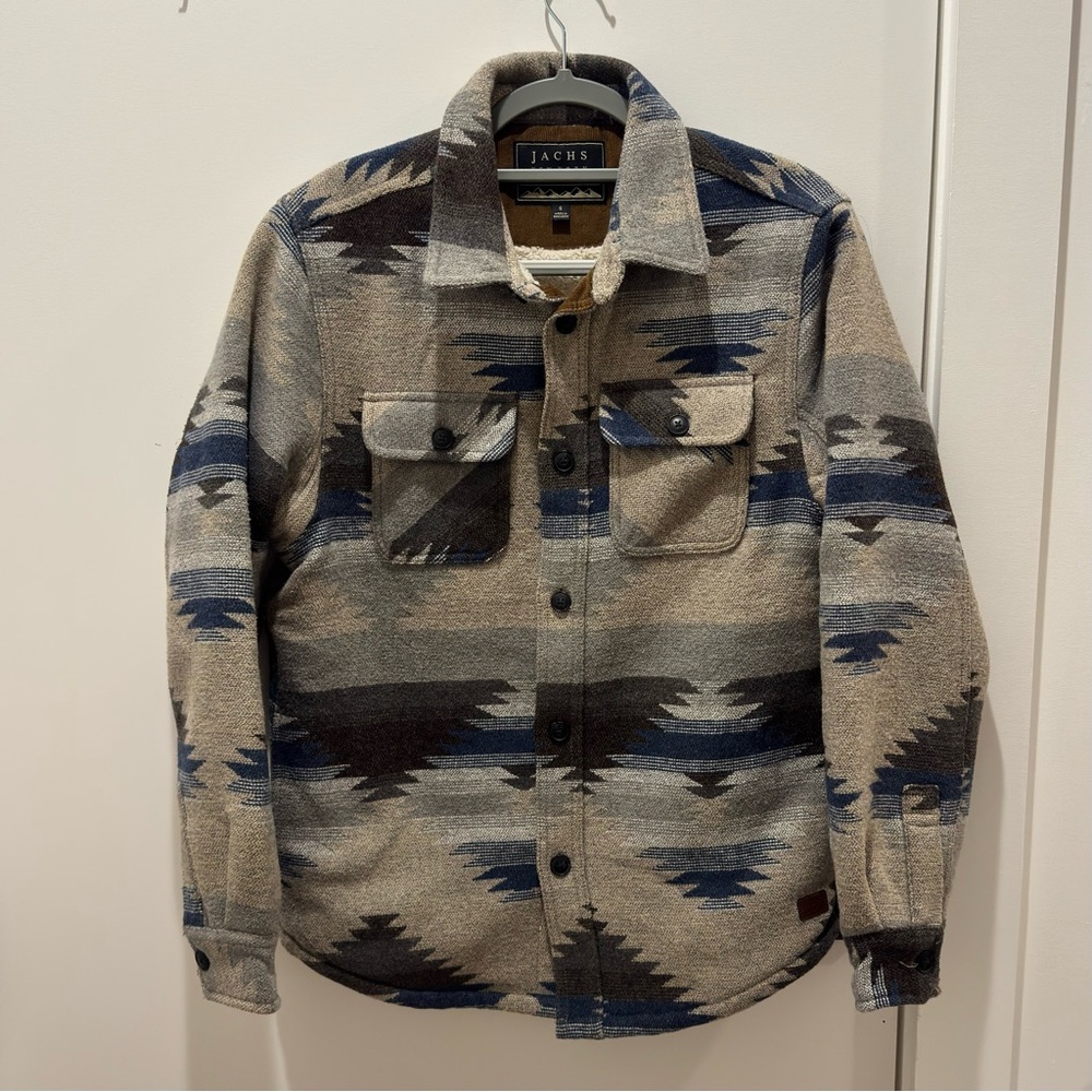 Jachs Men's Aztec Pattern Shirt Jacket - Beige and Navy